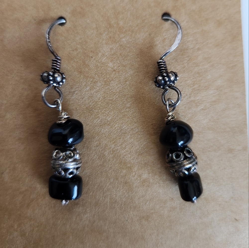 Silver & Black Bead Earrings